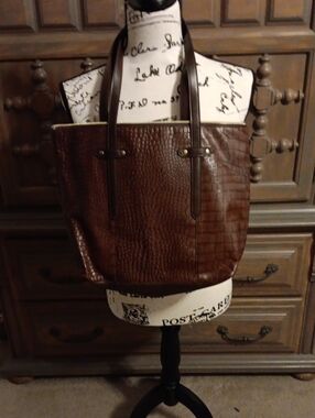 Fossil Cognac Croc-Embossed Leather Tote